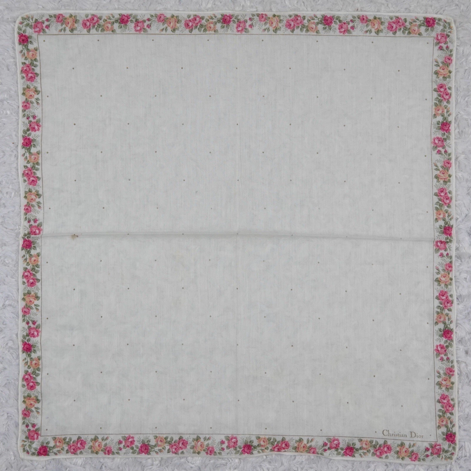 L156 Christian Dior ivoire fleur rouleau foulard foulard de poche carré 17,5