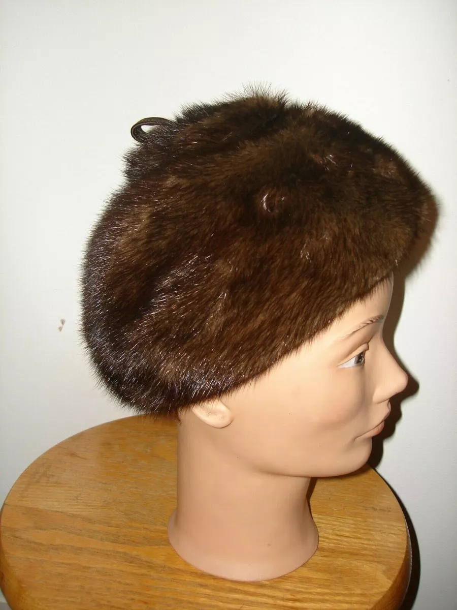 VINTAGE MARSHALL FIELD COMPANY NATURAL BROWN MINK FUR HAT BERET