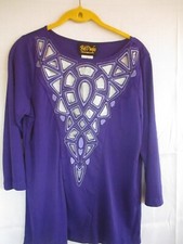 NWT Bob Mackie Art To Wear S Purple W Grey Inset 3/4 Sleeve Shirt