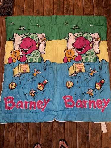 Vintage 1992 Barney Purple Dinosaur Youth Child Sleeping Bag Camping - Picture 10 of 11