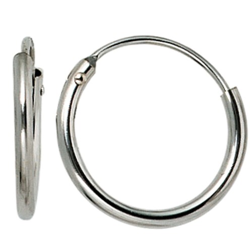 Aros De Oro Blanco 585, 13Mm, Sencillos Y Redondos, Para Damas