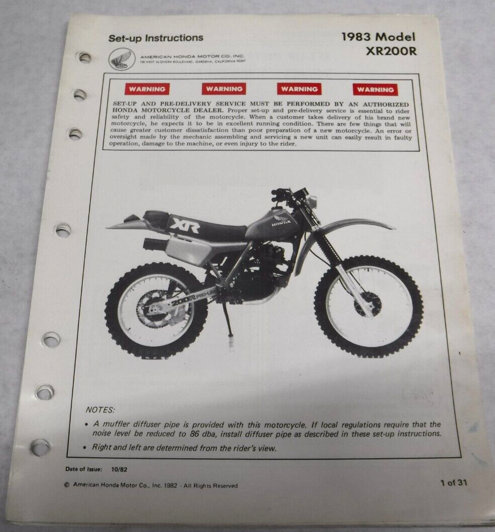 OEM 1983 83 HONDA XR200R XR200 XR 200 SET UP INSTRUCTIONS 31 PGS