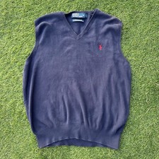 Vtg Polo Ralph Lauren Vest Mens Size Large Pima Cotton V Neck Sweater Navy Blue