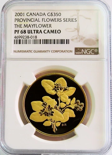 2001 GOLD CANADA $350 NGC PROOF 68 ULTRA CAMEO THE MAYFLOWER ONLY 1,988 MINTED