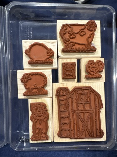 Stampin' Up On The Farm Barnyard Animals Rubber Stamp Set of 7 2002 EUC - Picture 2 of 2