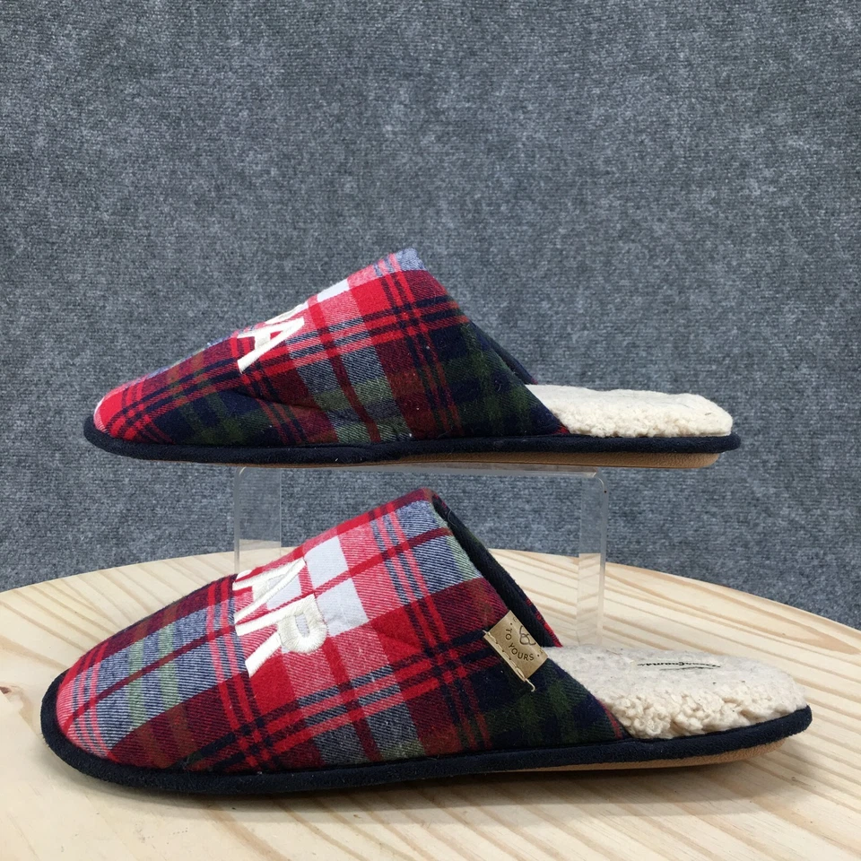 Zapatillas Dearfoams Para Hombre XL13-14 Papá Oso Sin Cordones Forradas a Cuadros Mula Planas Rojo Foto 2 de 4