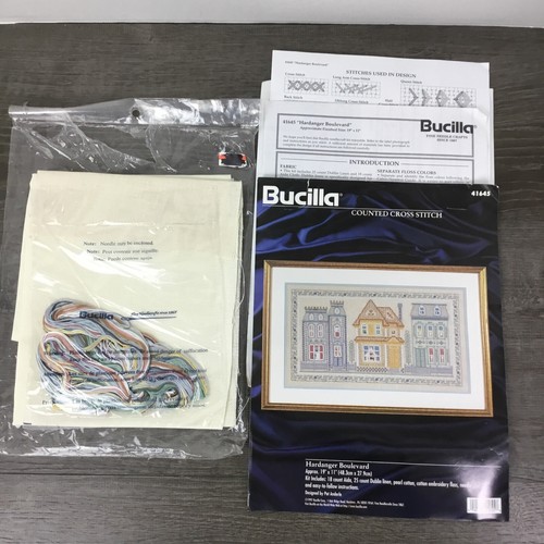 Bucilla Counted Cross Stitch Kit Hardanger Boulevard Houses 41645 Incomplete - Picture 2 of 14