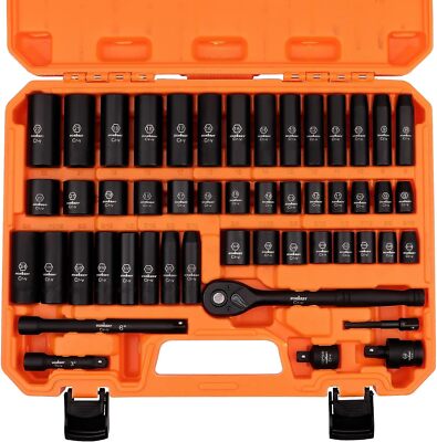 3/8'' Drive Impact Socket Set, 50-Piece Standard SAE (5/16 to 3/4 Inch) and Metri