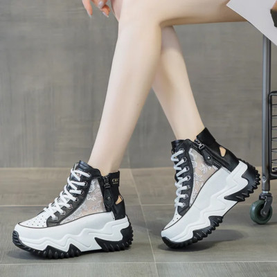 Schuhe für Damen Bilateraler Reißverschluss Weiß Plateauschuhe Woman 2024 Neu Rosa Sneake