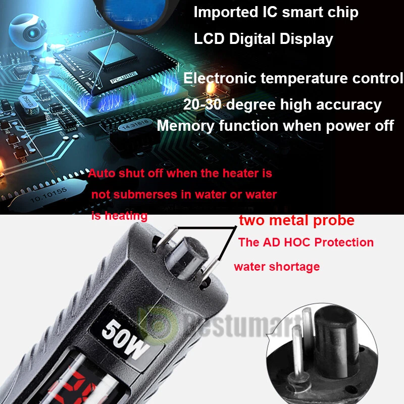 2x 100W-500W Aquarium Heater Anti-Explosion Submersible Fish Tank LED Adjustable - Image 4 of 4