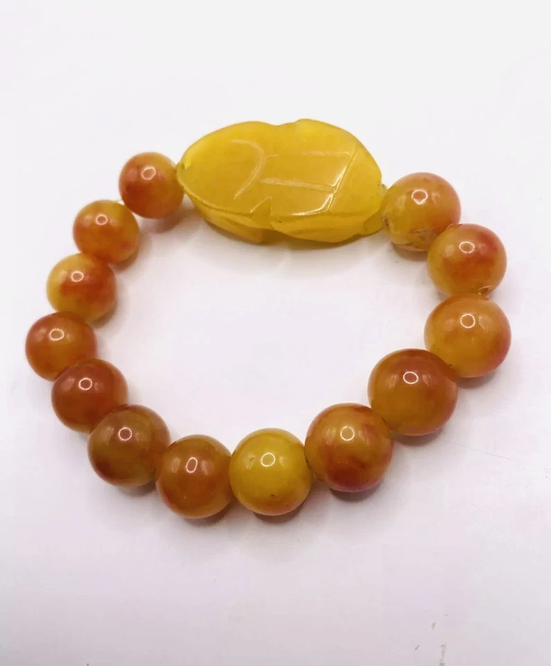 Pulsera Jade Vintage Color Naranja/Amarillo o Carmelo con Animal Tallado J3 Foto 2 de 3