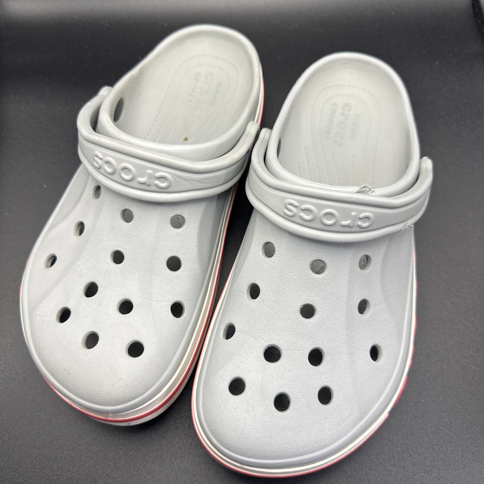 Crocs Clogs Gray Pink And White  Women Size 9 Men Size 7 Footwear Slip On-image