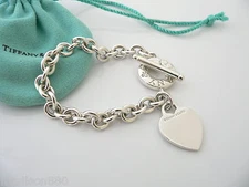 Tiffany & Co Silver Heart Toggle Charm Bracelet Bangle Chain Gift Love Statement
