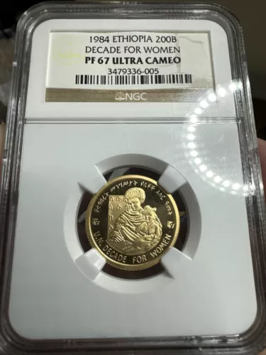 1984 Ethiopia 200 Birr Decade For Women Only 298 Minted NGC Pf67 U C
