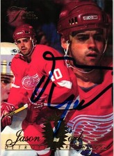 Jason York #54 Signed 1994-95 Flair NHL Hockey Card Red Wings Auto AU