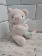 Bearington Baby Bear Plush Ring Rattle Stuffed Animal Pink Shaker Toy