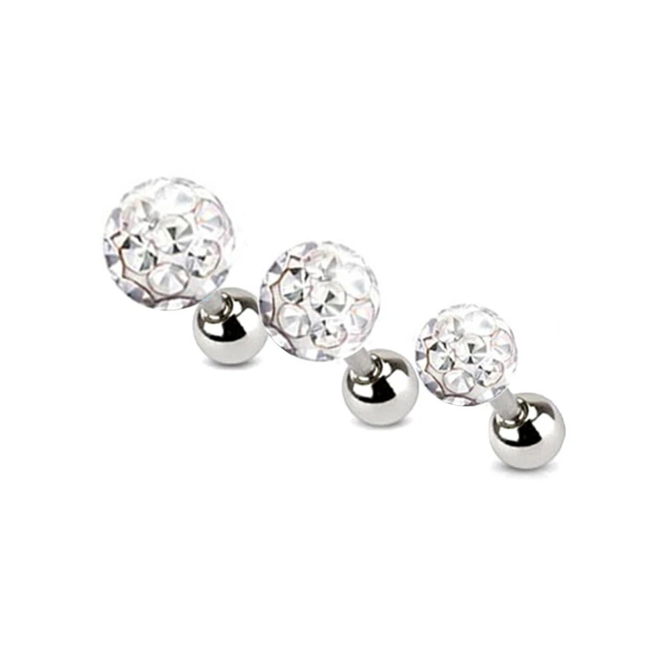 3pcs 3/4/5mm Epoxy Crystal Ball Ear Cartilage Helix Tragus Ring Barbell Piercing - Image 3 of 4