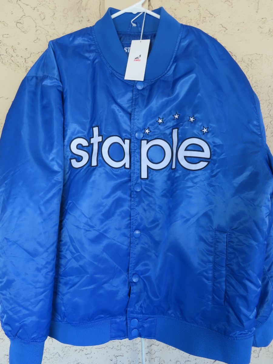 NWT Staple Pigeon Satin Bomber Jacket Button Snaps Men's Size 2XL Blue