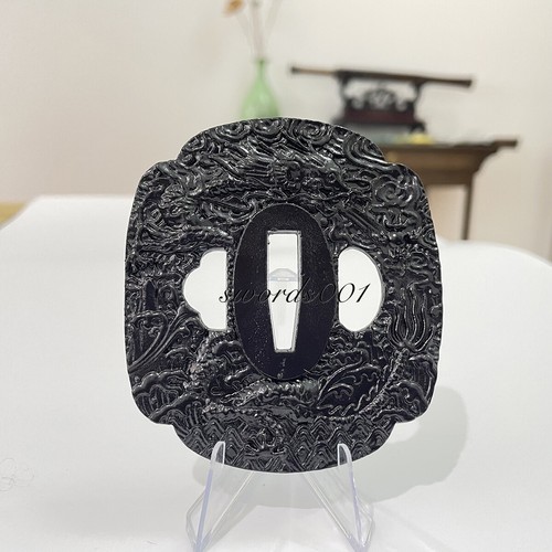 Black Iron Tsuba Steel Hand Guard For Japanese Katana DIY Sword Maintenance - Picture 2 of 12