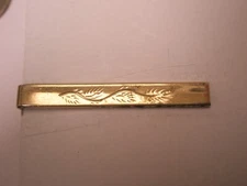 1-5/8" Thin Engraved Design Gold Tone Quality Vintage SWANK SMALL Tie Bar Clip