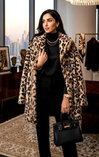 Elegant Leopard Print Faux Fur Coat for Women with a High-End Designer Style