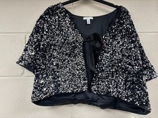 H&M BLACK & SILVER SEQUIN CAPE STYLE JACKET - SIZE XL - WORN ONCE