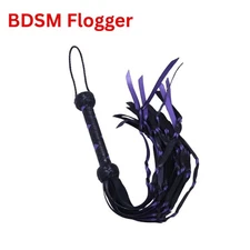 Handmade Leather BDSM Flogger Whip Black Purple – Soft Tails Impact Play Toy