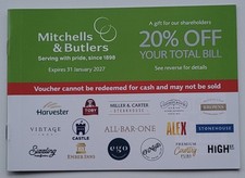 3 No. Mitchells & Butlers 20% Off Vouchers. Miller & Carter, Harvester, Toby Etc