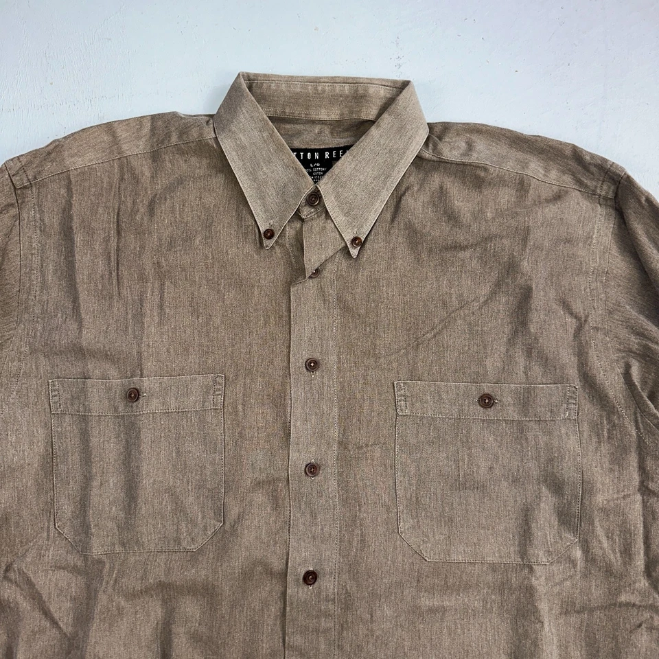 Camisa de hombre de manga larga con botones de carrete de algodón talla L marrón gris de colección años 90 Canadá Foto 2 de 4