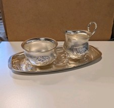 Milch- & Zuckerset Rahmservice (?versilbert?) mit Tablett, 3-tlg.