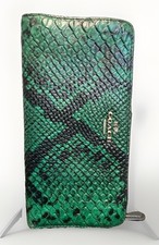 COACH Green And Black Snake- Print Zip Wallet With 14 Credit Cards Slots  One