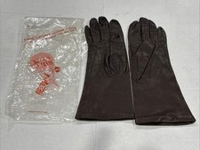 Miss Aris Brown Leather Gloves Ladies Sz 7 Made in USA Silk Lined NEW Old Stock
