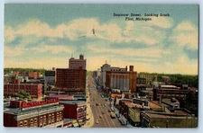 1956 Flint Michigan MI Vintage Postcard Saginaw Street Looking South Aerial View