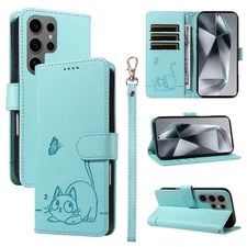 For Samsung Galaxy S25 Ultra S24 S23 S22 Magnetic PU Leather Wallet Strap Case