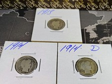 1913, 1914 & 1914 D 90% Silver Barber Dimes!!!  +1 Free Tube of Gold Flake!!!