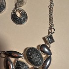 Silver Tone Black Glass Necklace & Earrings Set, Fashion Jewelry vintage — photo 5