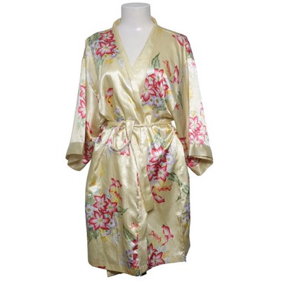 Morgenmantel, Größe: 38/40, Beige/Rot/Mehrfarbig, Polyester, Blumen, Damen #jLo