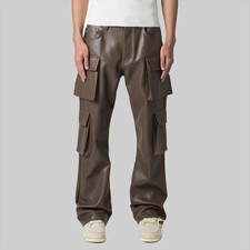 Unisex Cargo Style 100 Genuine Soft Leather Stylish Pant Color Brown  All Size
