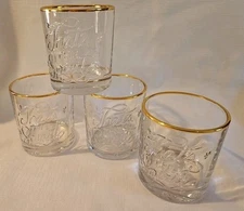 Gold Rimmed & Embossed Rocks Cocktail "THAT'S THE SPIRIT"  Glasses Set Of 4