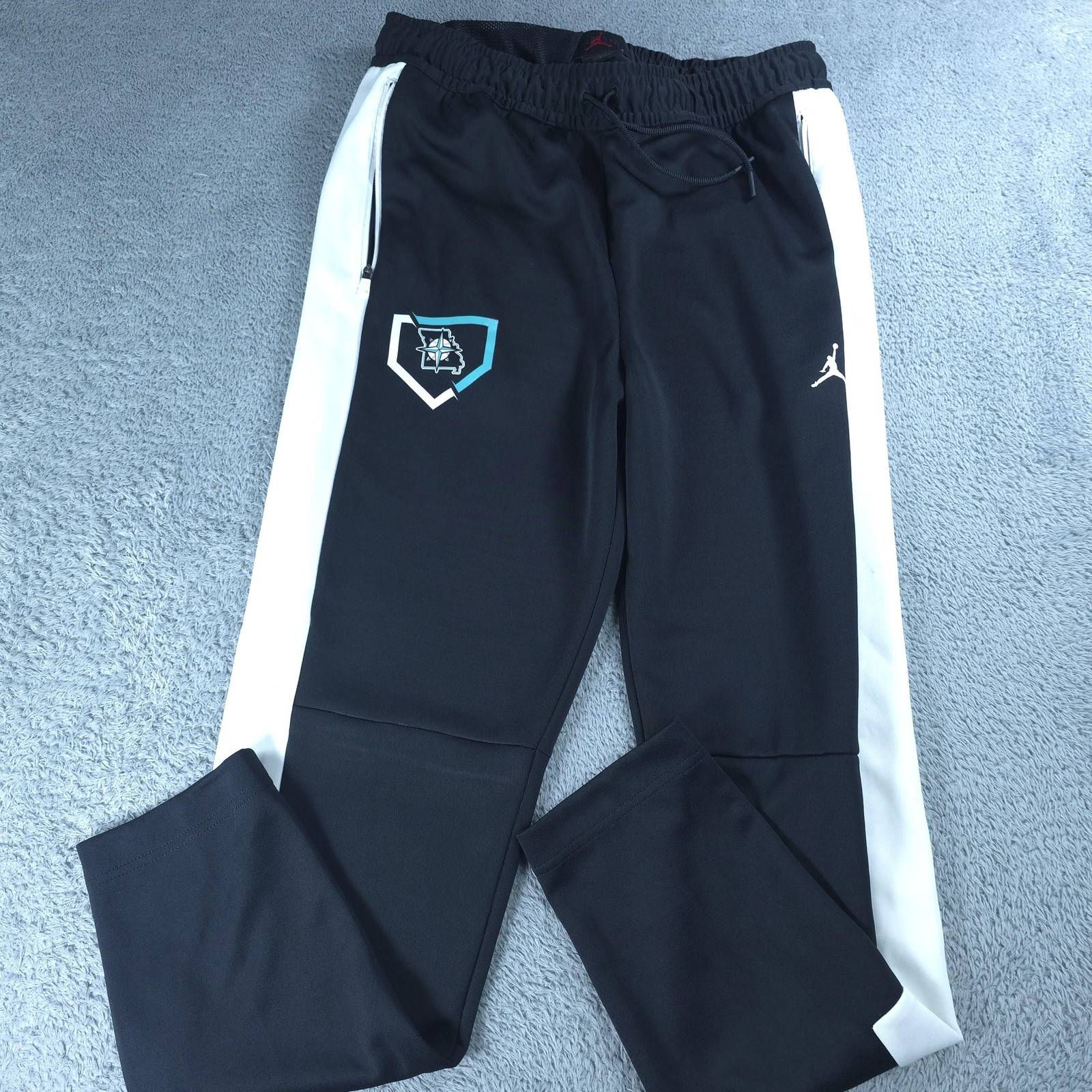 Jordan Track Pants Mens Large Black Side Stripe Zip Cuffs Basketball Athletic