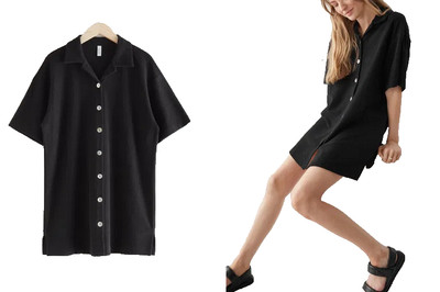 &Other Stories Oversize-Shirtkleid aus Baumwollfrottee, schwarz, S