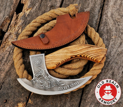 Viking Pizza Axe Handmade Carbon Steel Medieval Pizza Cutter Chopper Skull Axe