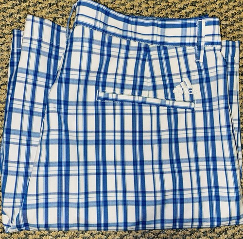 ADIDAS Mens Golf Shorts Climalite Chino 34 Blue White Check Flat Front Active - Picture 16 of 18