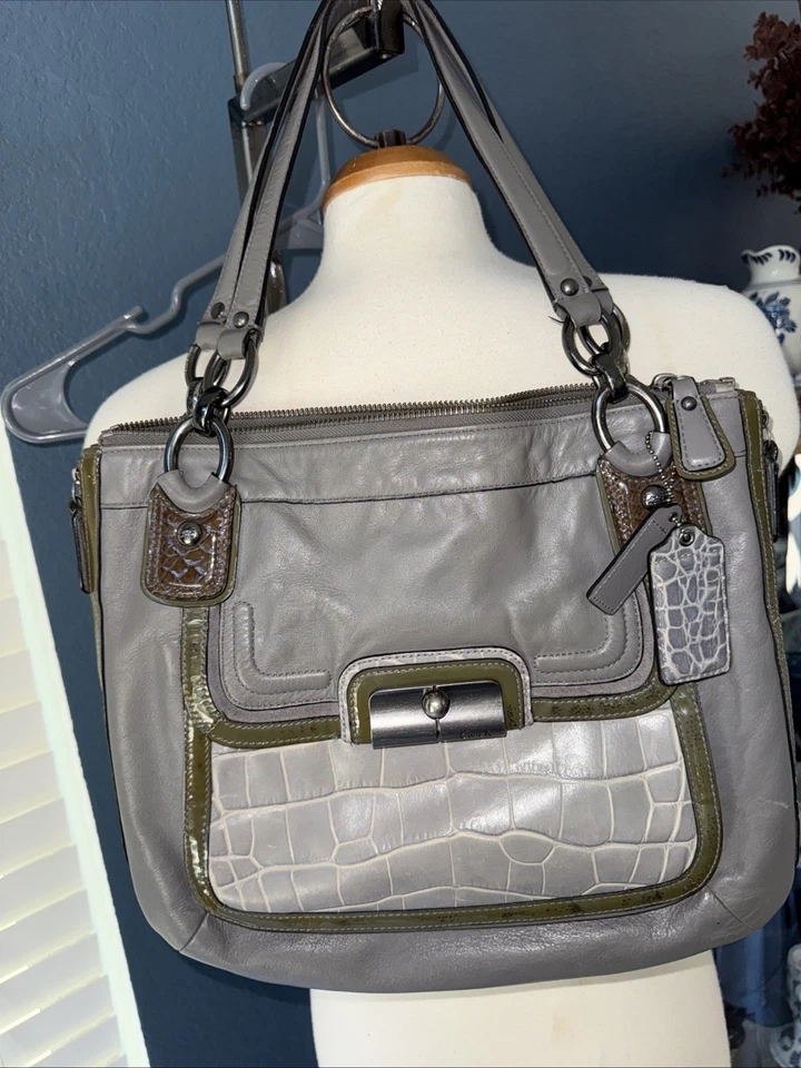Coach Kristin Spectator Hobo Handbag Leather North South Zip E1193-18303 Gray - Image 2 of 4