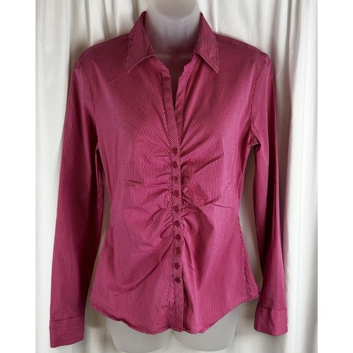 New York & Co Pink Plaid Stretch Fitted Button-Up Shirt Academia Preppy 56-11 - Picture 9 of 17