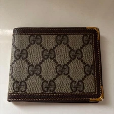 Gucci GG Check Wallet Bifold Leather Canvas Unisex Made in Italy Beige Brown