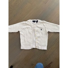 Kids Ralph Lauren White Cable Knit Button Front Cardigan Sweater Size 3T