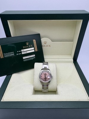 Rolex Datejust 26mm 179160 Pink Roman Dial Smooth Bezel Oyster Box Papers