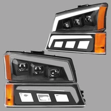 Headlights+Bumper Lamp for 2003-06 Silverado 1500 Avalanche LED DRL Projector