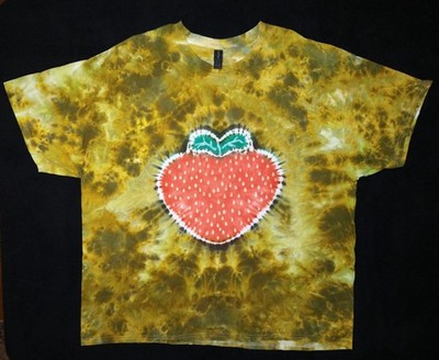 Gold, Bronze & Olive Drab Strawberry Ice Dye Tie Dye Unisex T Shirt ~ Sz 3XL